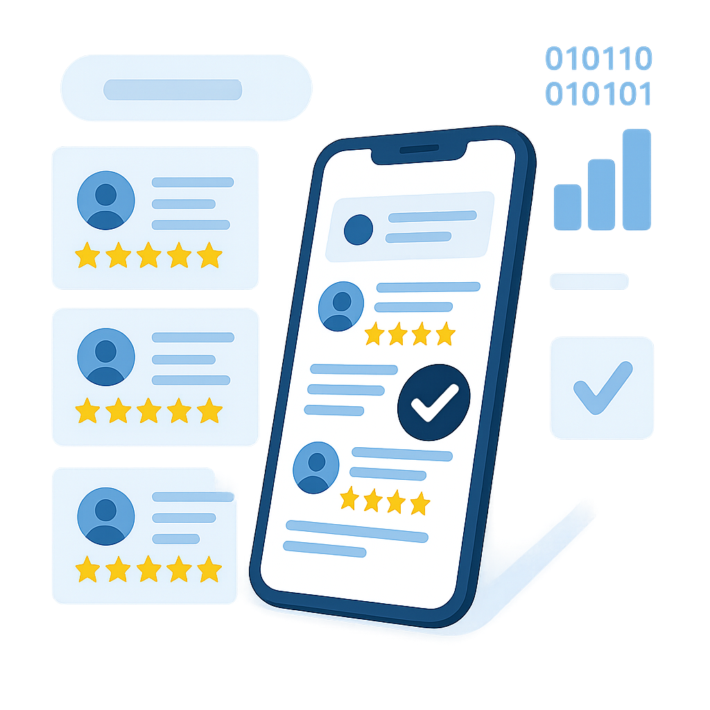 Mobile app showing service provider reviews and ratings